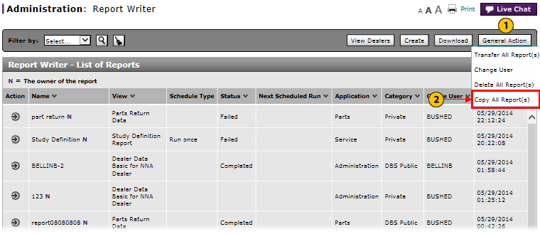 Report Writer with Copy all option highlighted